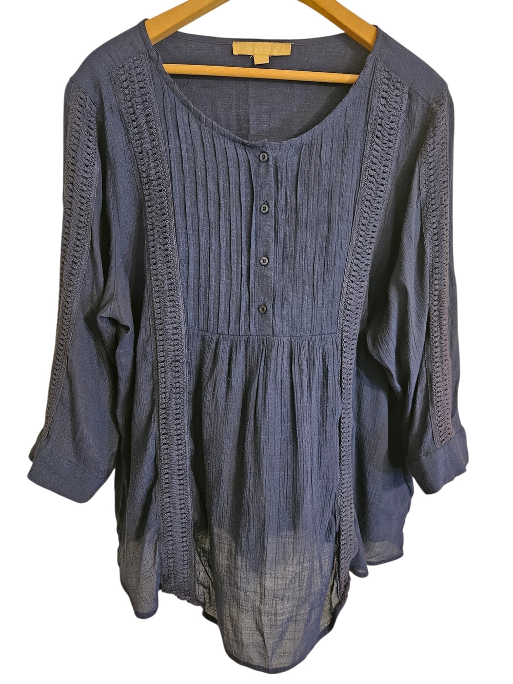 Hope & Harlow boho-style peasant blouse Pleated navy blue Sz XL